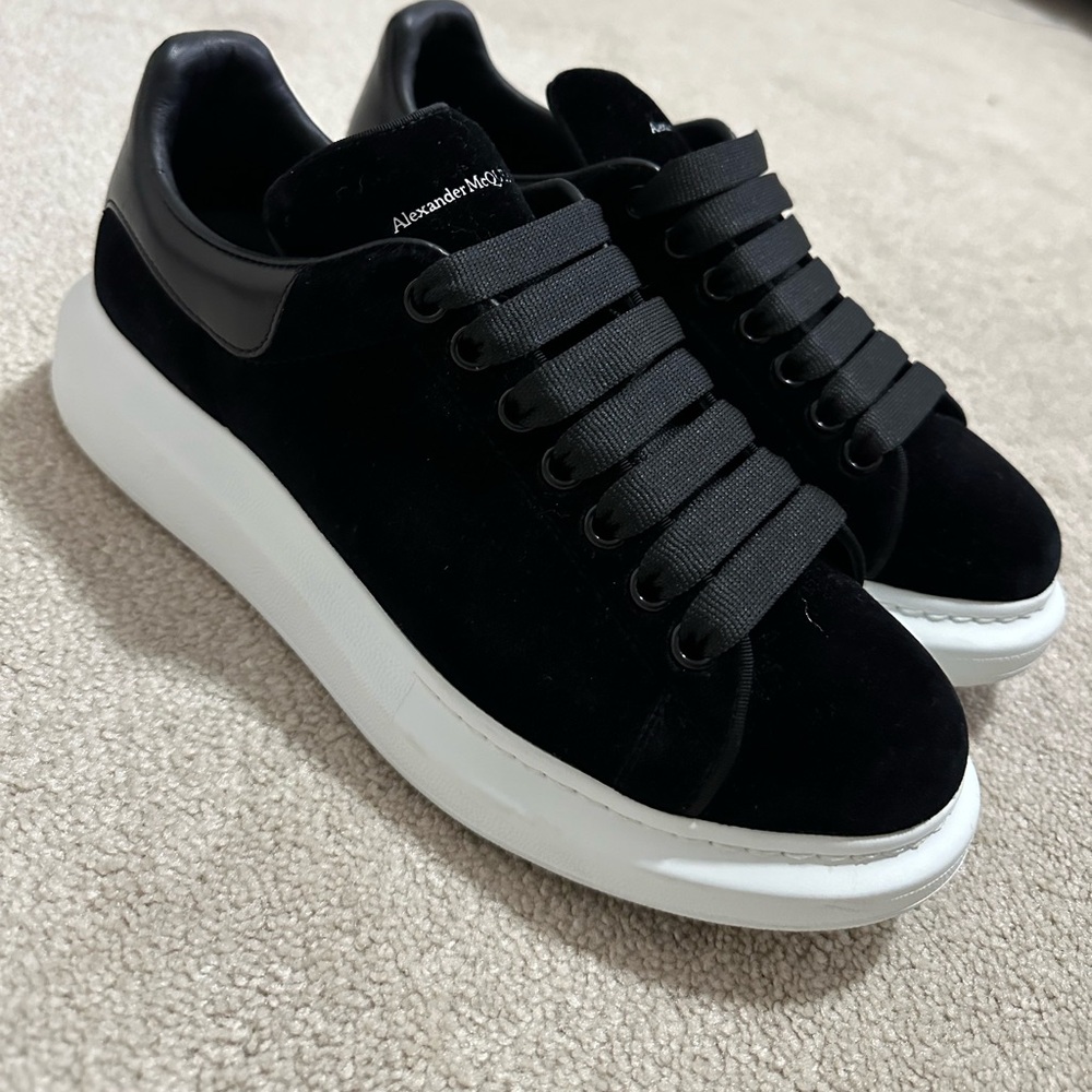 Alexander McQueen black velvet oversized sneakers